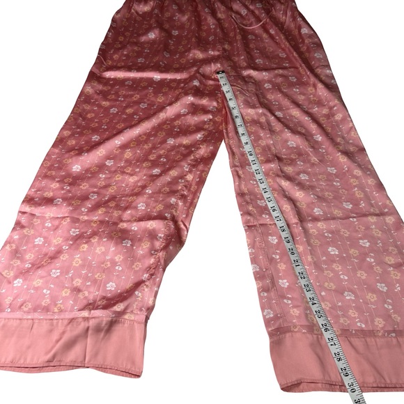 Free People Dreamy Days Pajama Set Satin Button Top Wide Leg Pant Coral SZ L NWT - Picture 16 of 16